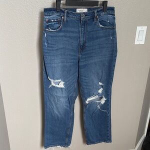 Abercrombie & Fitch Distressed Ankle Straight Ultra High Rise